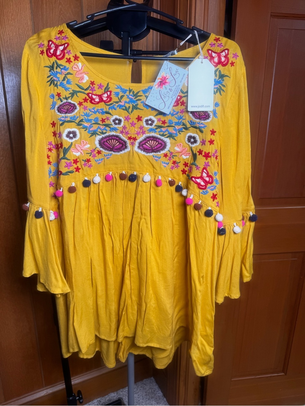 Mustard Yellow Embroidered Floral Tunic